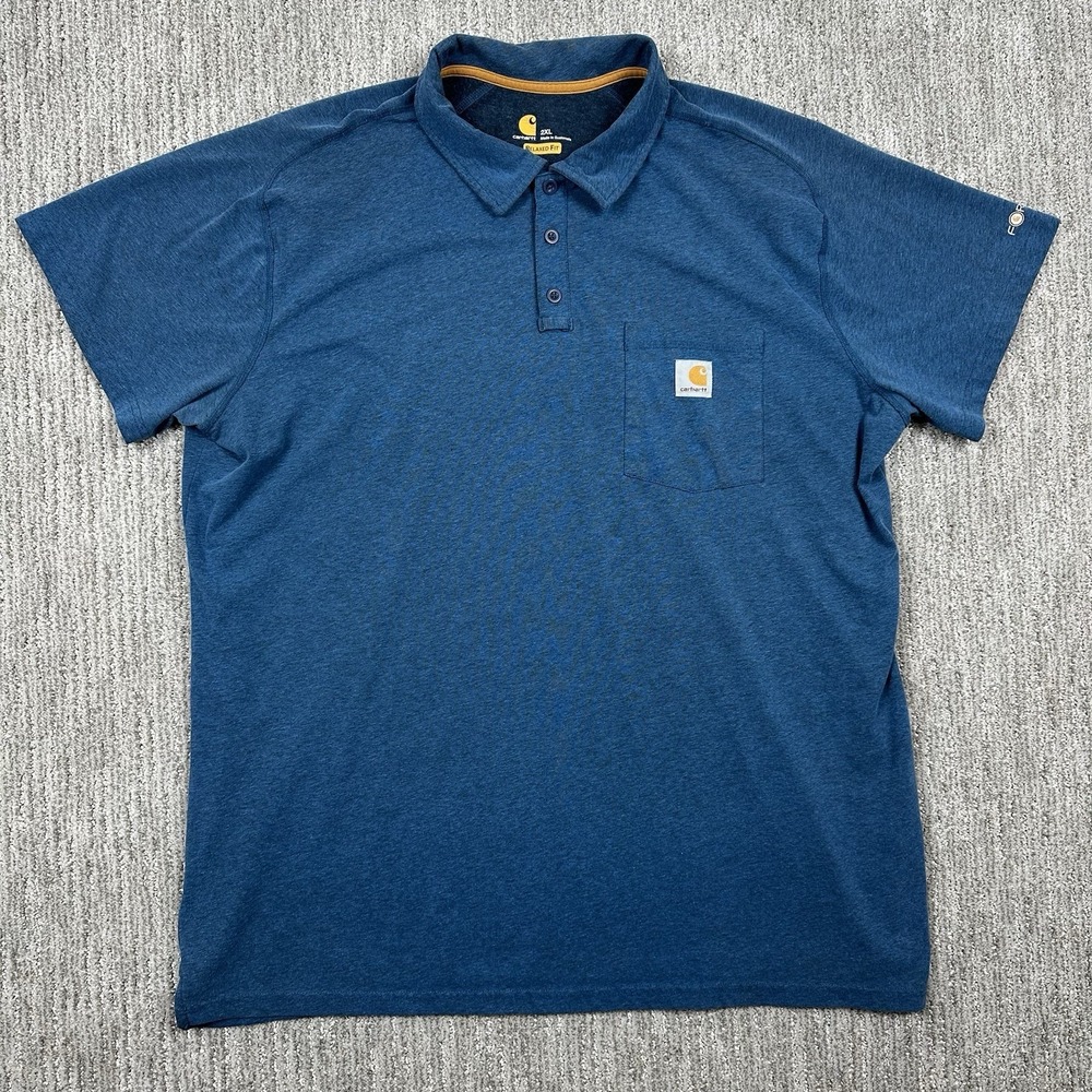 Carhartt Force Polo Shirt Mens 2XL Blue Relaxed Fit Short Sleeve Work Casual